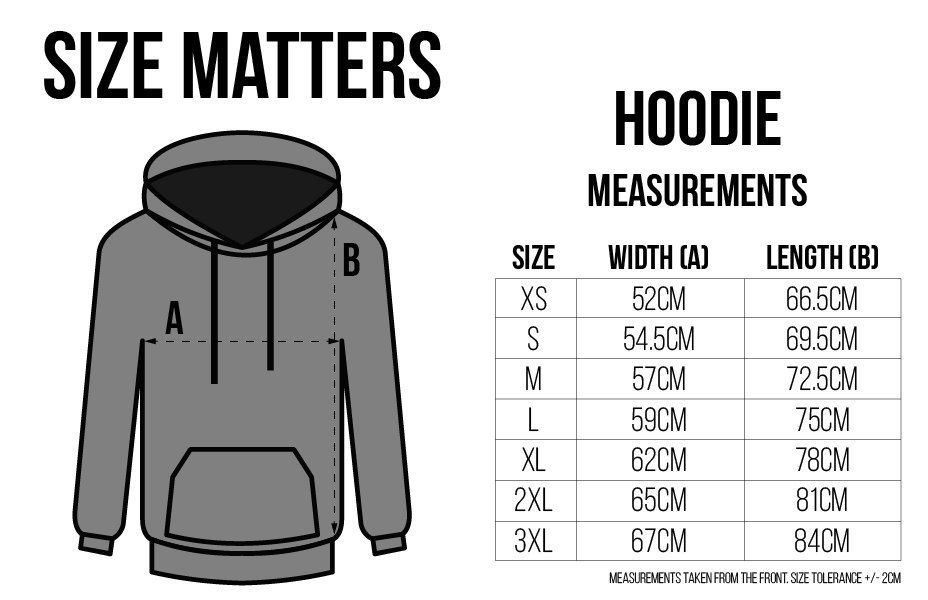 Fading Gray - Hoodie - Sizing Chart