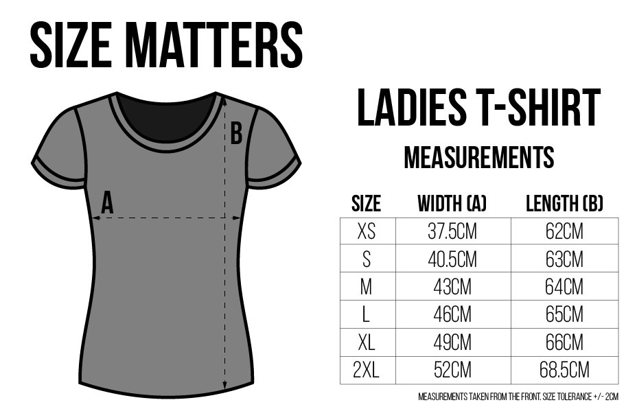 Fading Gray - Ladies T-shirt - Sizing Chart