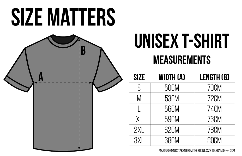 Fading Gray - Unisex T-shirt - Sizing Chart